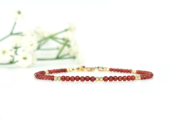 Carnelian 2mm beaded bracelet, 925 sterling silver & 14k goldfilled