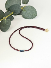 Rhodoliet granaat en teal blue kyaniet kralen ketting, 14k goldfilled - 925 sterling zilver