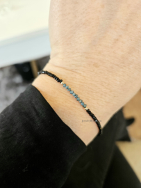 Zwarte Spinel en blauwe ruwe diamanten kralen armband, 14k goldfilled - 925 sterling zilver