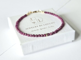 Robijn kralen armband , 14k goldfilled & 925 sterling zilver