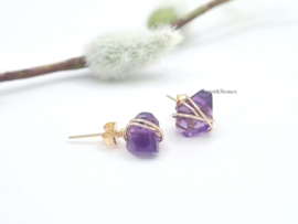 Amethist studs oorbellen, leverbaar in 14k goldfilled & 925 sterling zilver