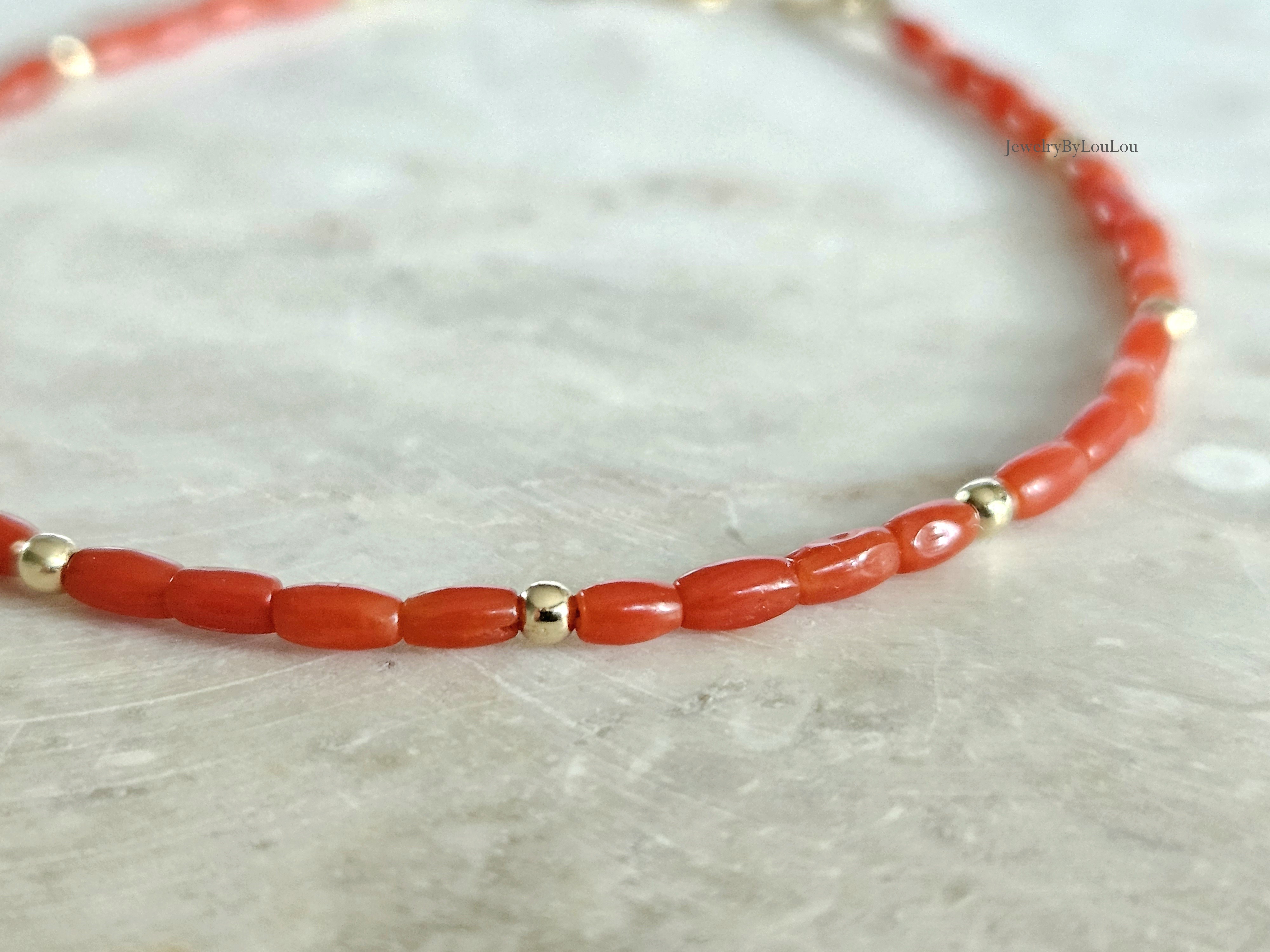 Italiaanse Koraal kralen armband 2mm, 14k goldfilled - 925 sterling zilver