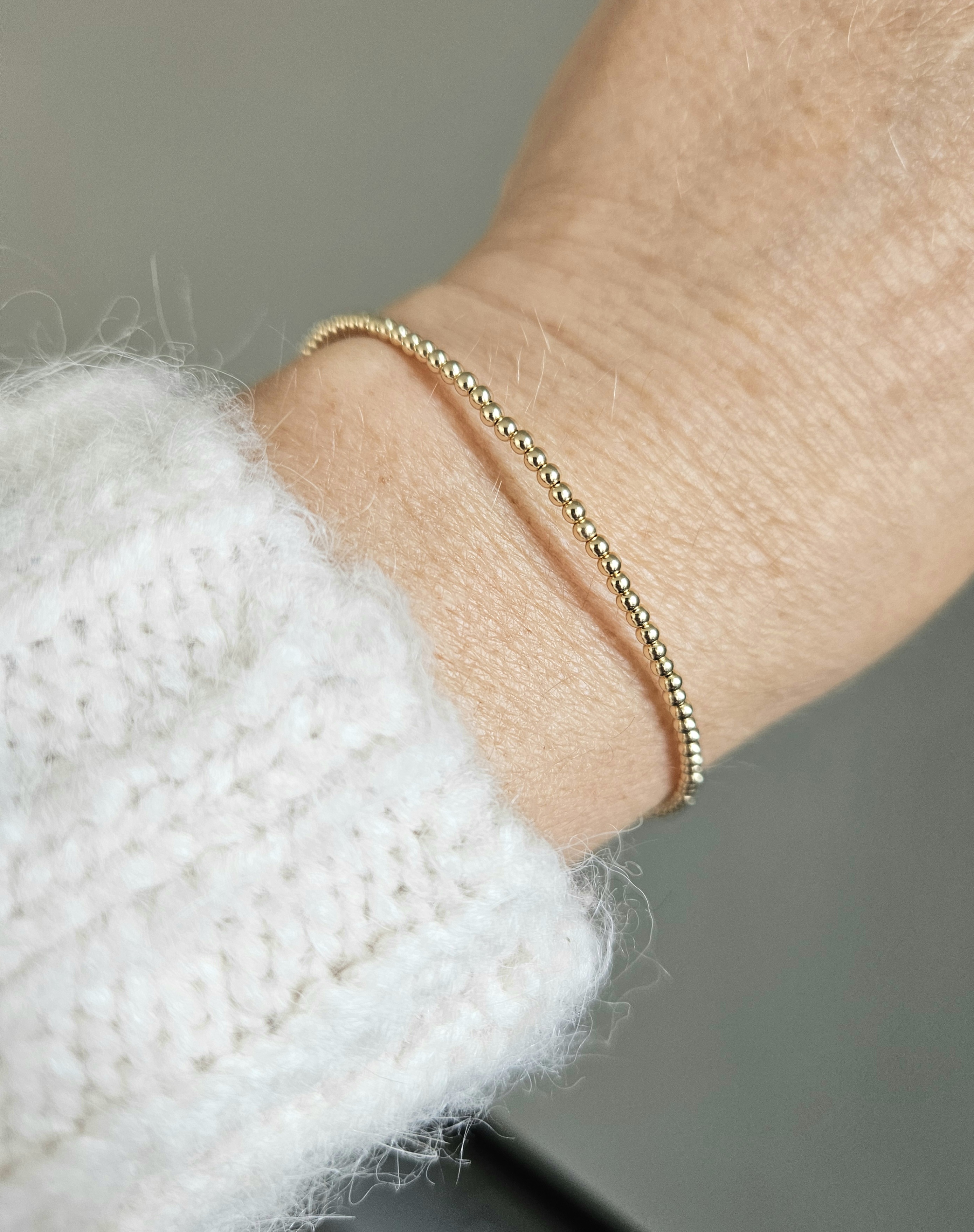 14k goldfilled kralen armband 2mm, leverbaar met sluiting - elastiek