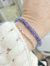 Tanzaniet kralen armband, 14k goldfilled - 925 sterling zilver