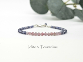 Roze Toermalijn en Ioliet kralen armband, 14k goldfilled - 925 sterling zilver