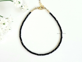 Zwarte Spinel kralen armband, 14k goldfilled - 925 sterling zilver