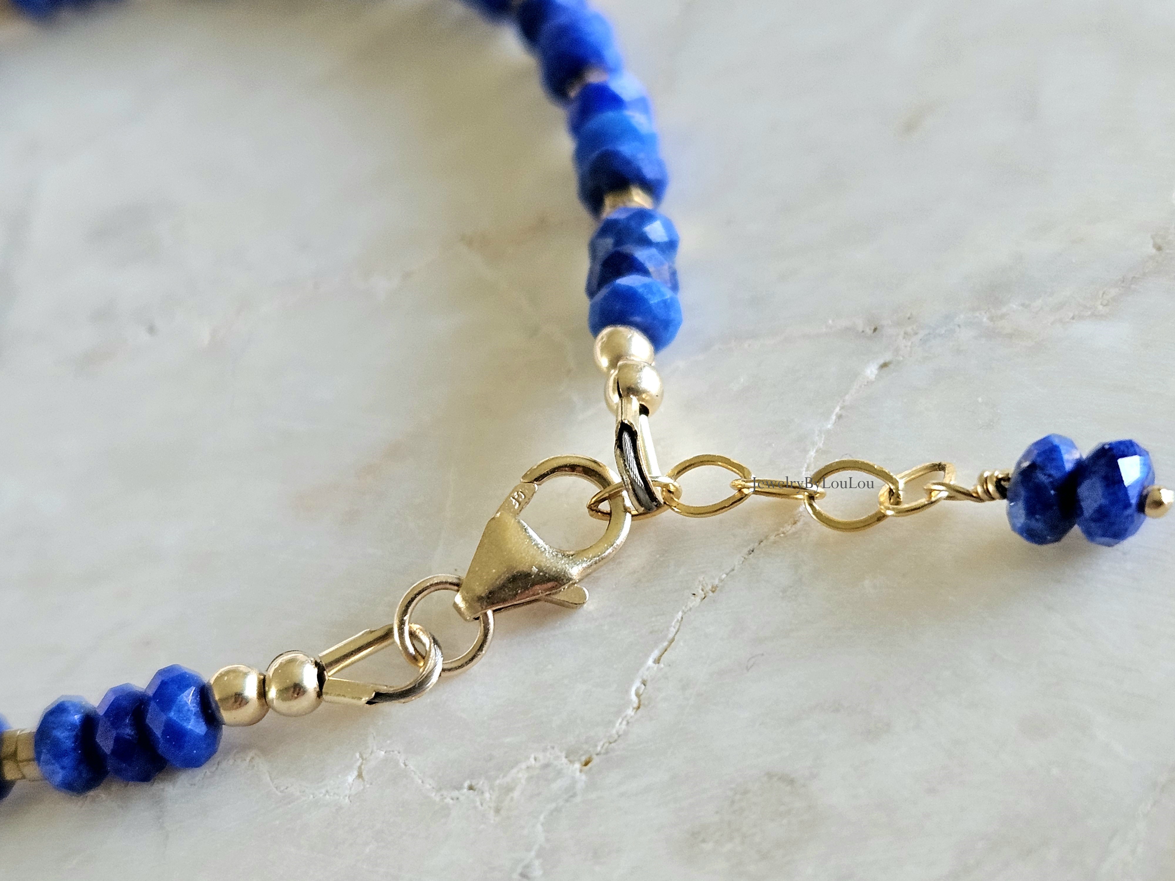 AAA Lapis Lazuli kralen armband, 14k goldfilled - 925 sterling zilver