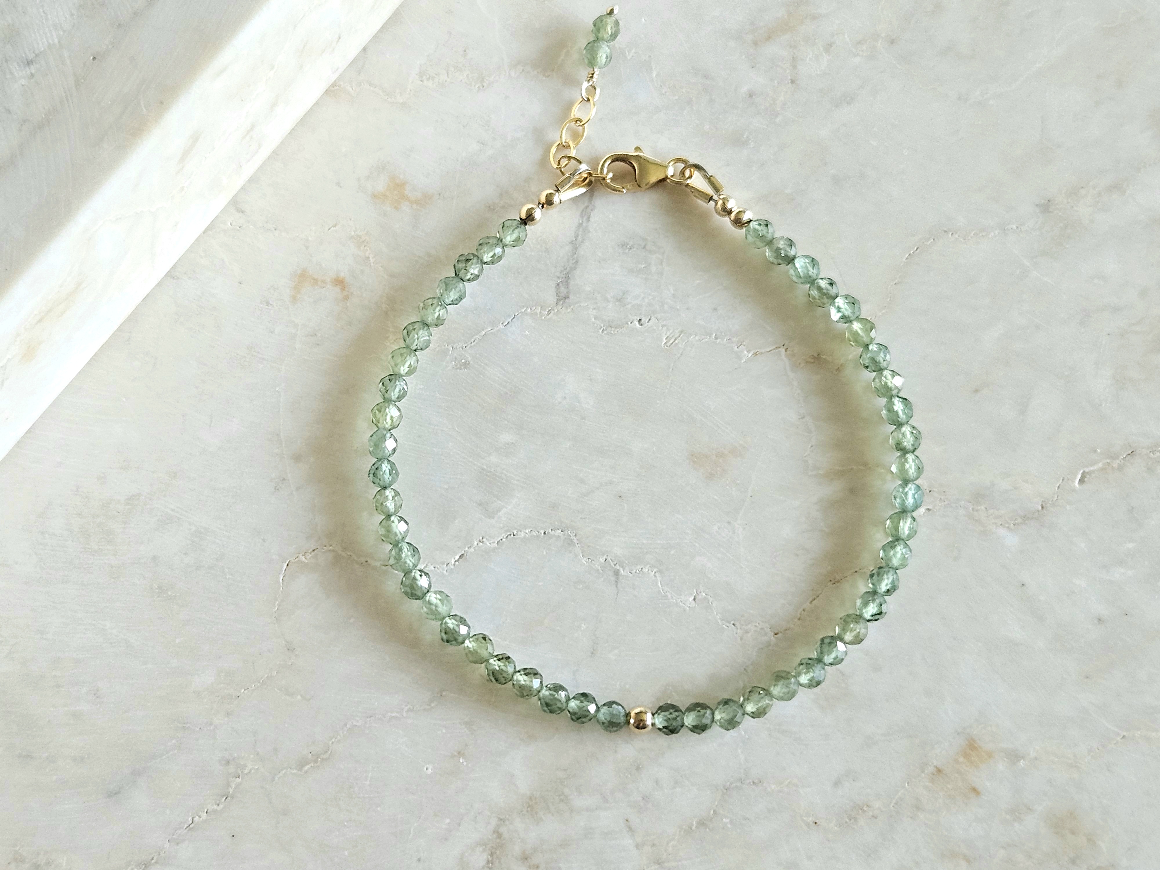 AAA groene Apatiet edelstenen kralen armband  14k goldfilled - 925 sterling zilver