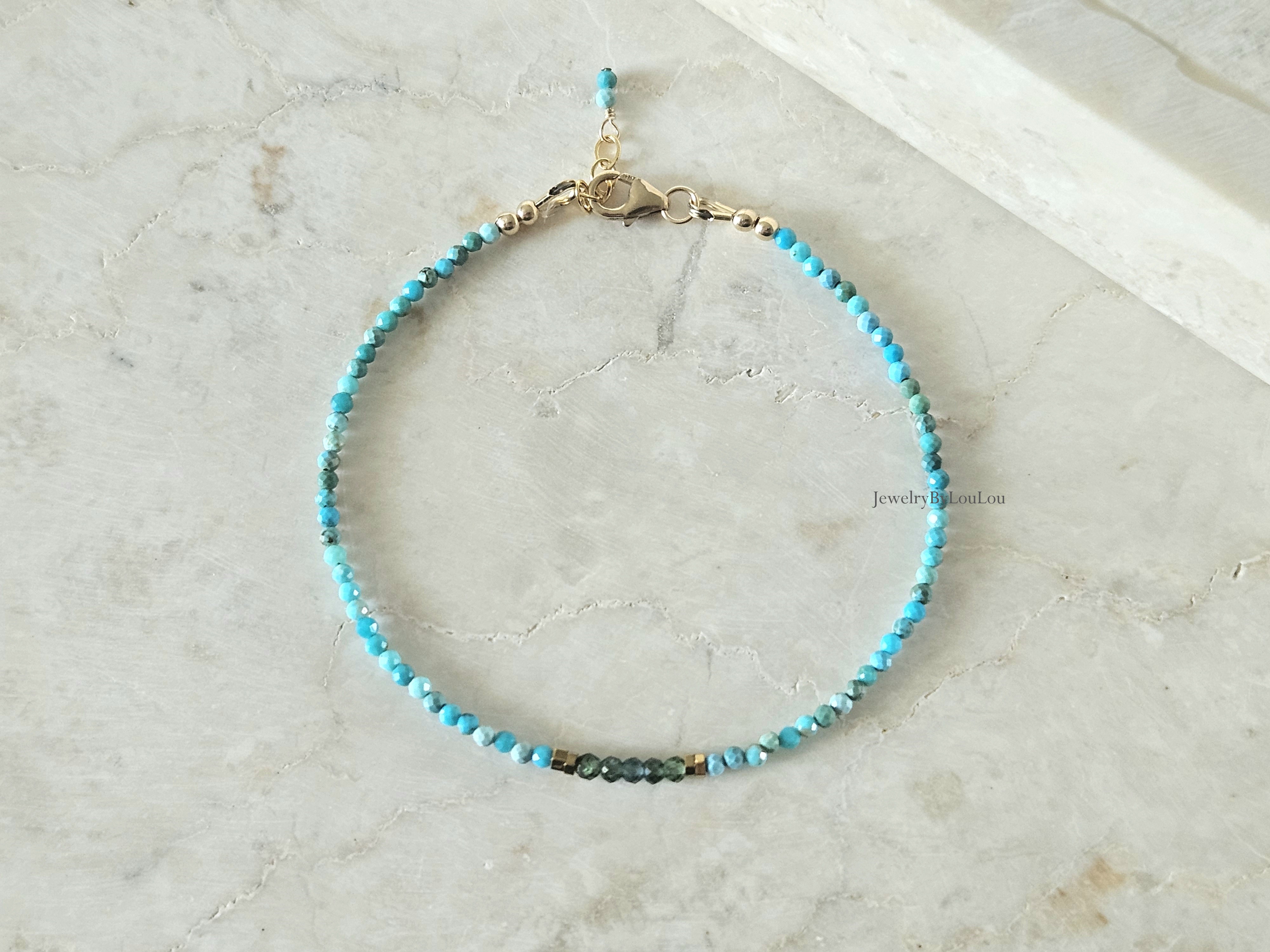 Arizona Turquoise en neon Apatiet edelstenen kralen armband, leverbaar 14k goldfilled - 925 sterling zilver