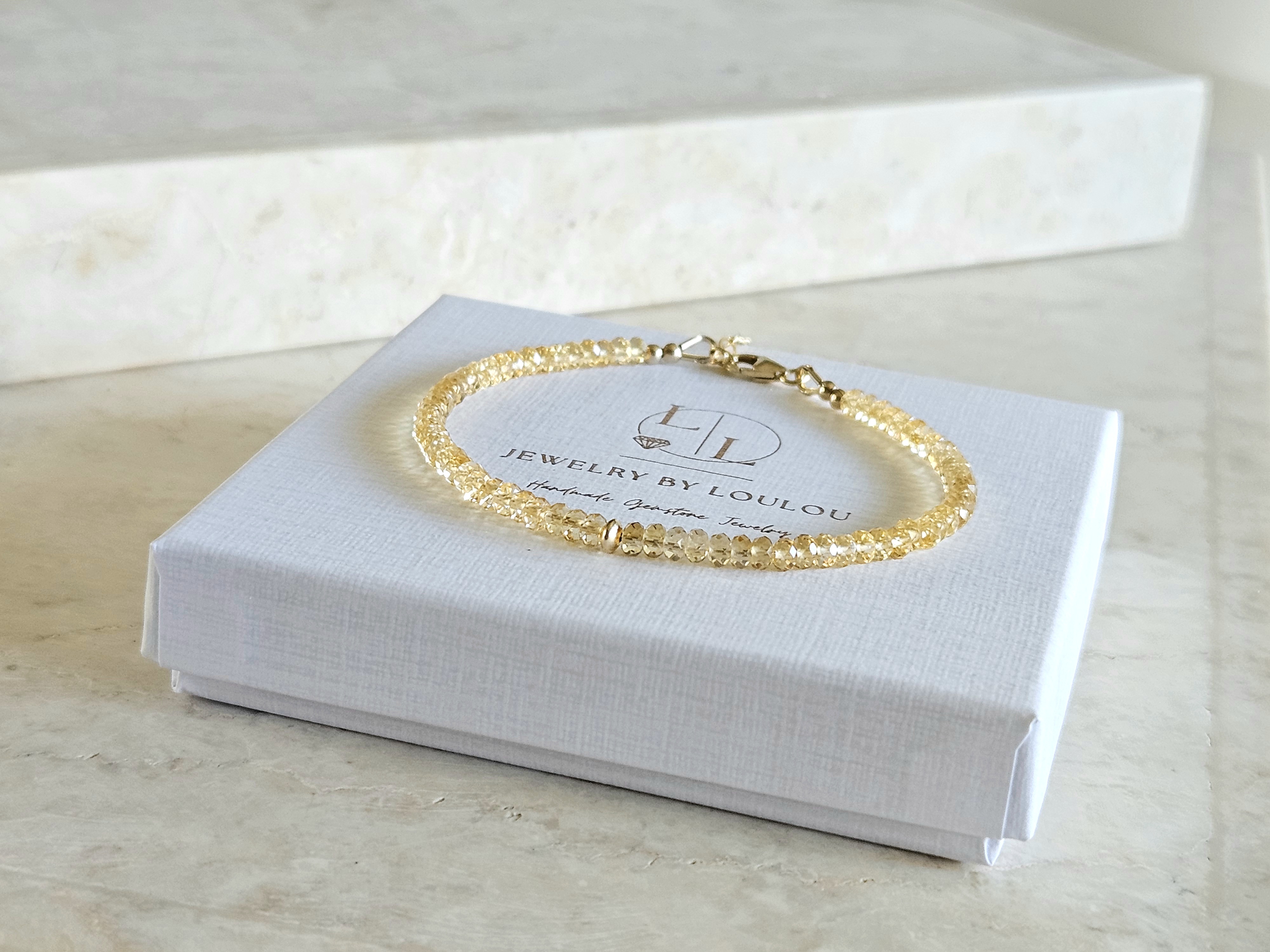 Citrien edelstenen kralen armband, leverbaar 14k goldfilled - 925 sterling zilver