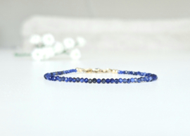 Natuurlijke Sodaliet edelstenen kralen armband, 14k goldfilled - 925 sterling zilver