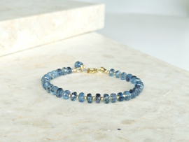 Teal blauwe Kyaniet kralen armband, 14k goldfilled - 925 sterling zilver