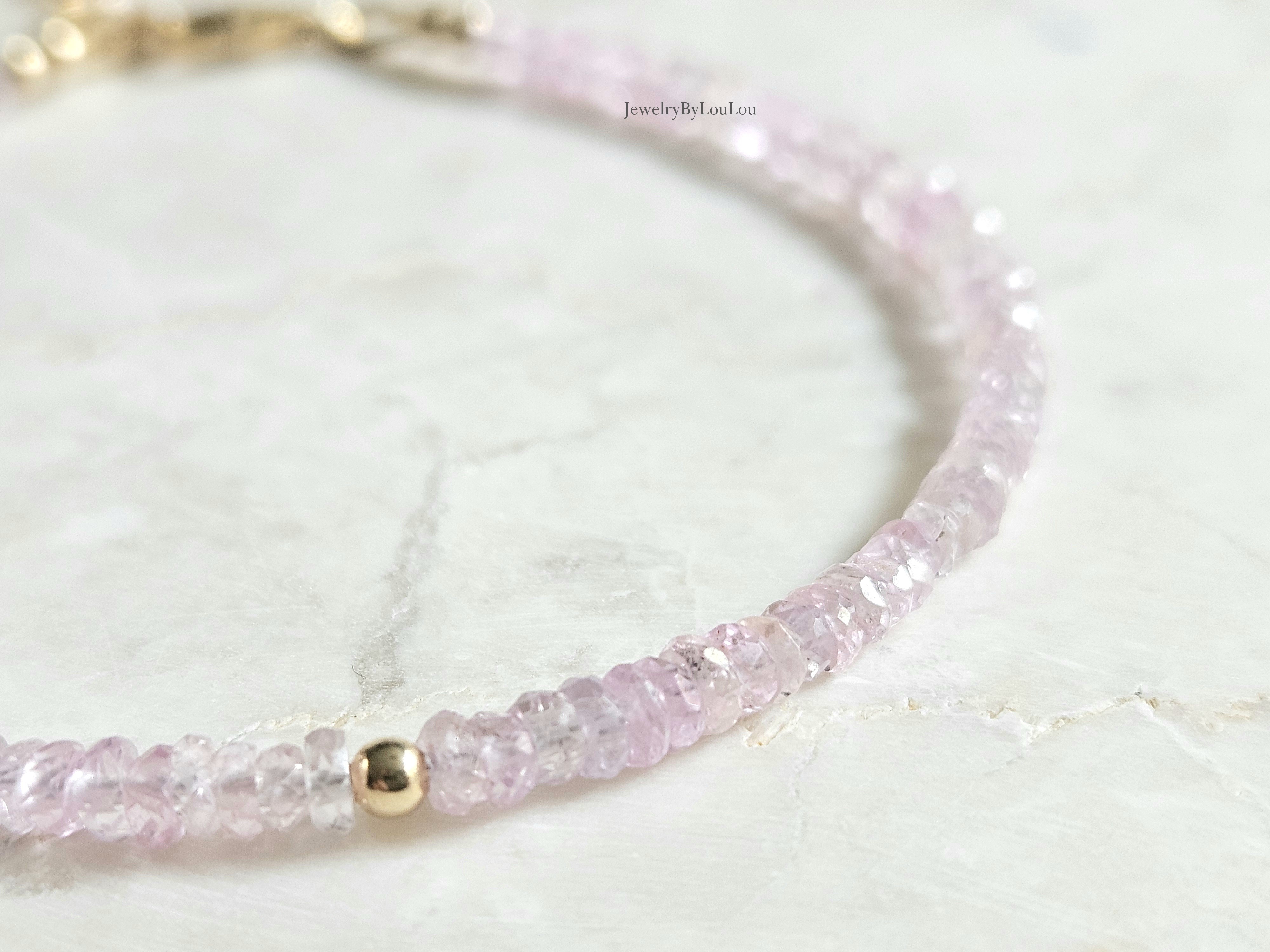 Licht roze Saffier kralen armband, 14k goldfilled - 925 sterling zilver