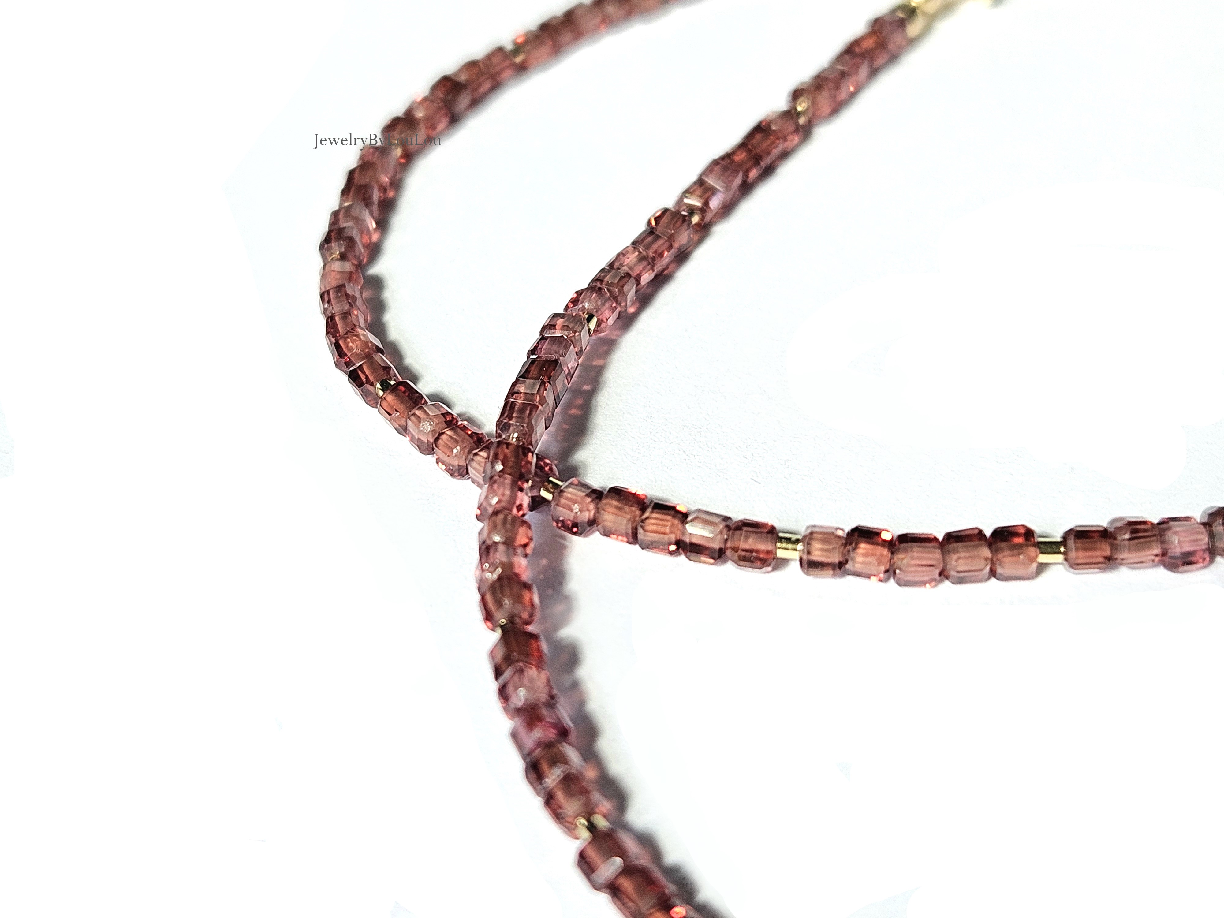 AAA Malaya Granaat kralen ketting choker, 14k goldfilled - 925 sterling zilver