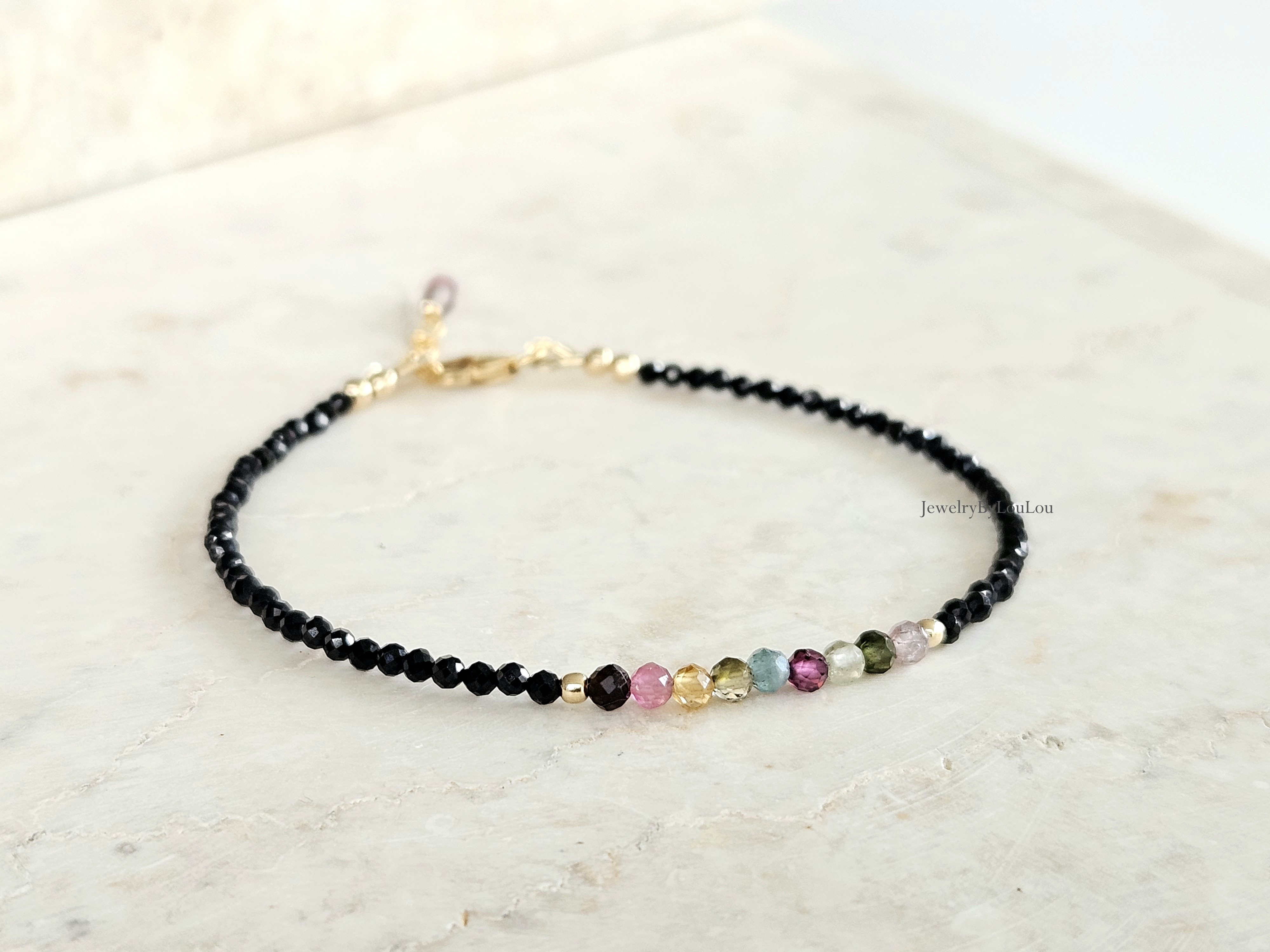 Zwarte toermalijn en multi toermalijn armband  14k goldfilled  - 925 sterling zilver