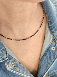 Lapis Lazuli, Koraal, Turkoois en Malachiet ketting, 14k goldfilled - 925 sterling zilver