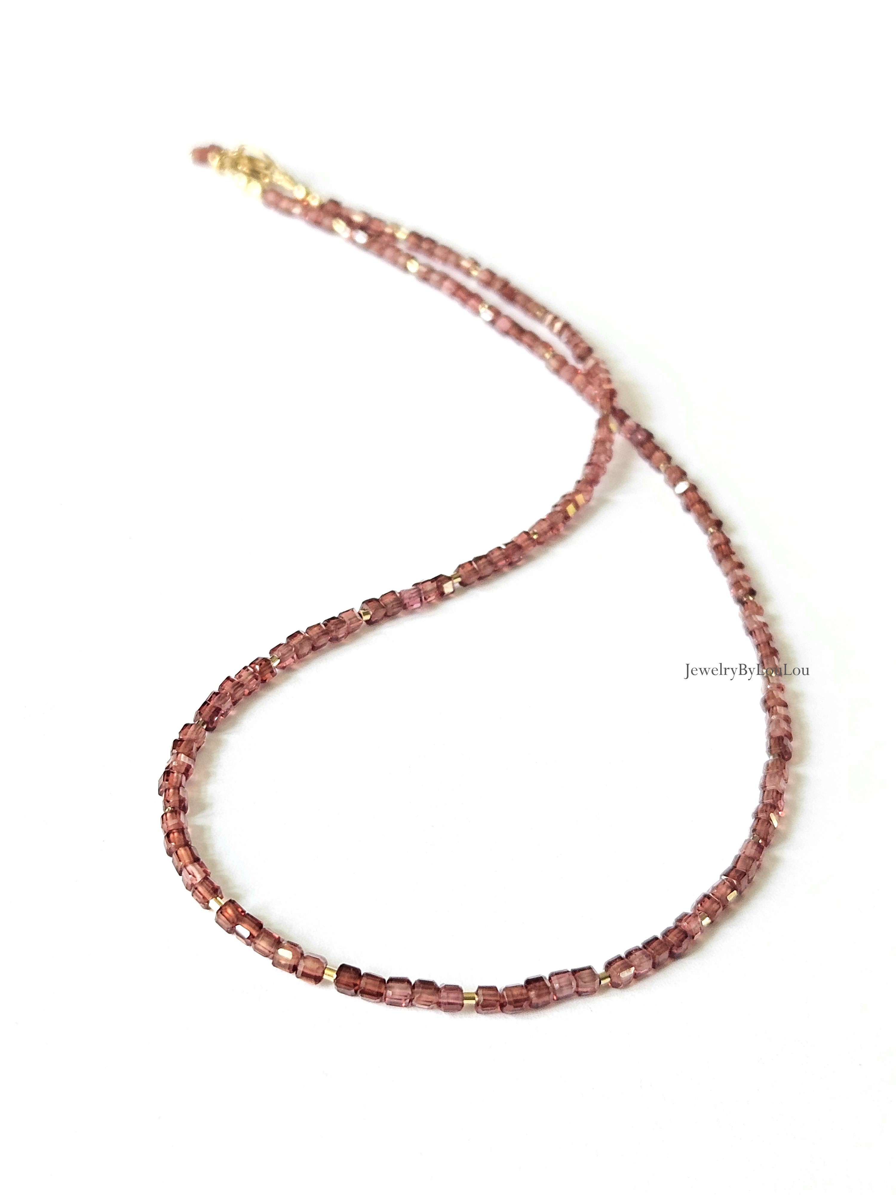 AAA Malaya Granaat kralen ketting choker, 14k goldfilled - 925 sterling zilver