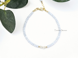 Blauwe Opaal en witte ruwe Diamant edelstenen kralen armband, leverbaar 14k goldfilled - 925 sterling zilver