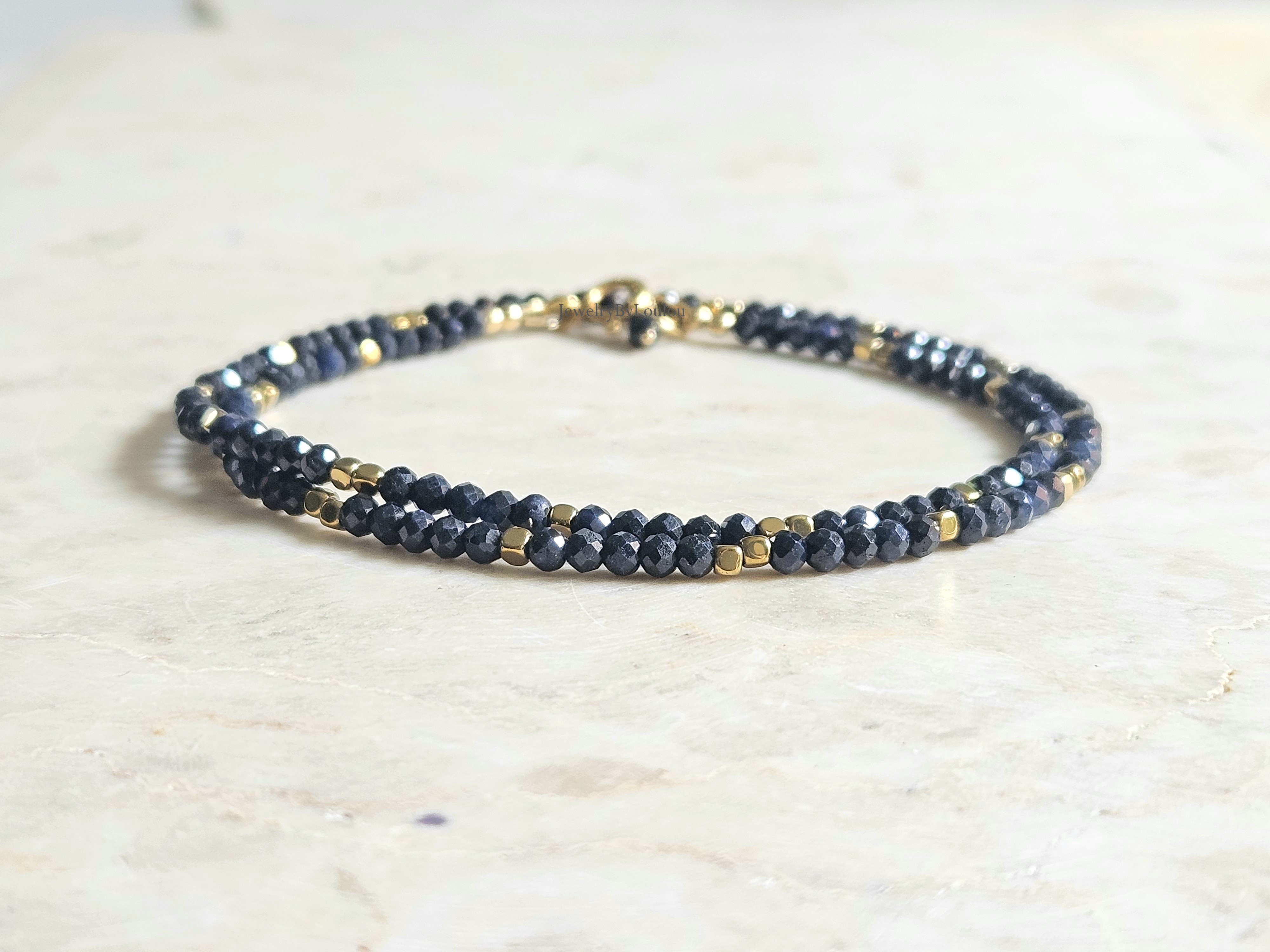 Donkerblauwe Saffier kralen ketting, 14k goldfilled - 925 sterling zilver