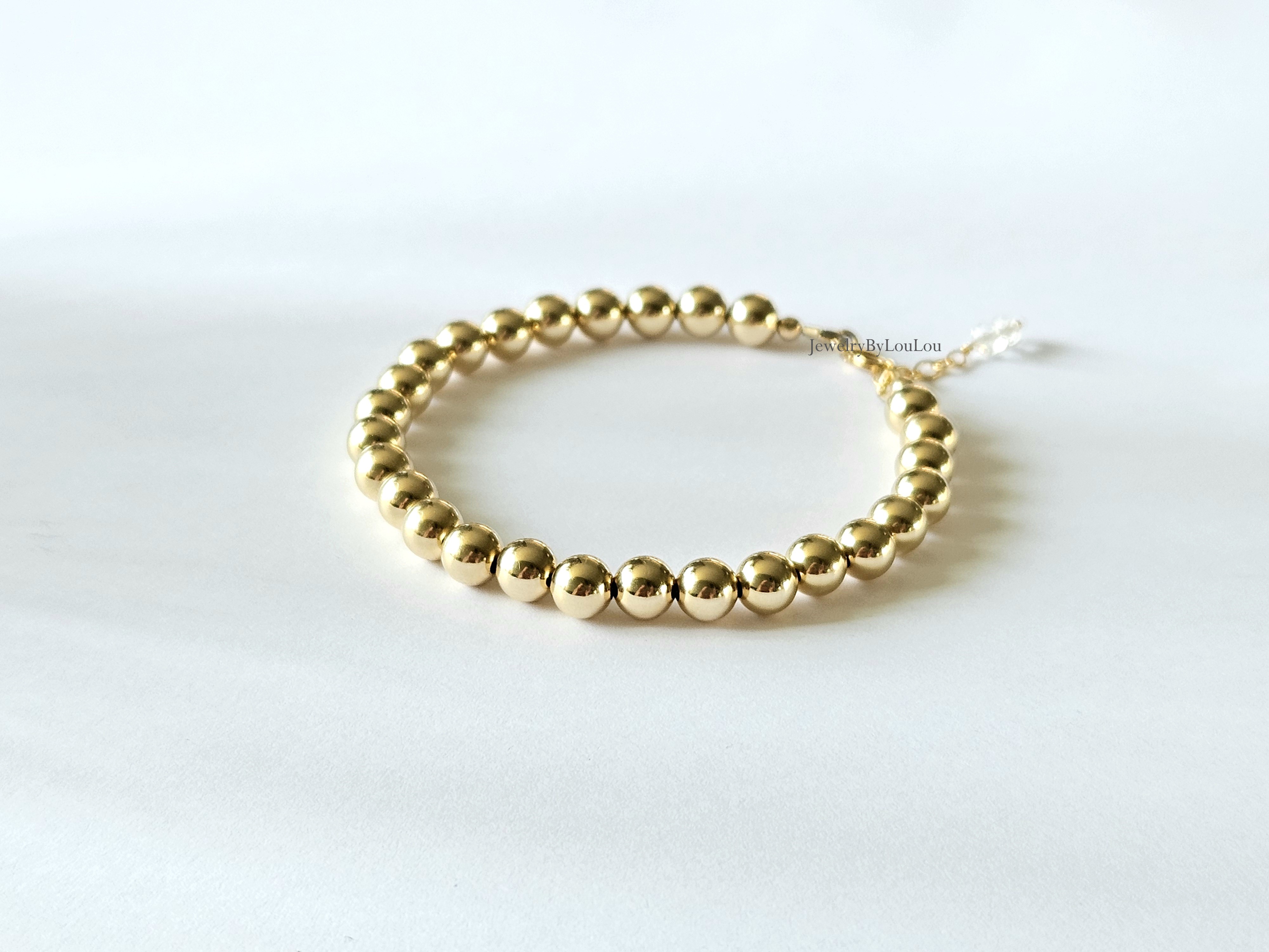 14k Goldfilled kralen armband 6mm, leverbaar met sluiting - elastiek