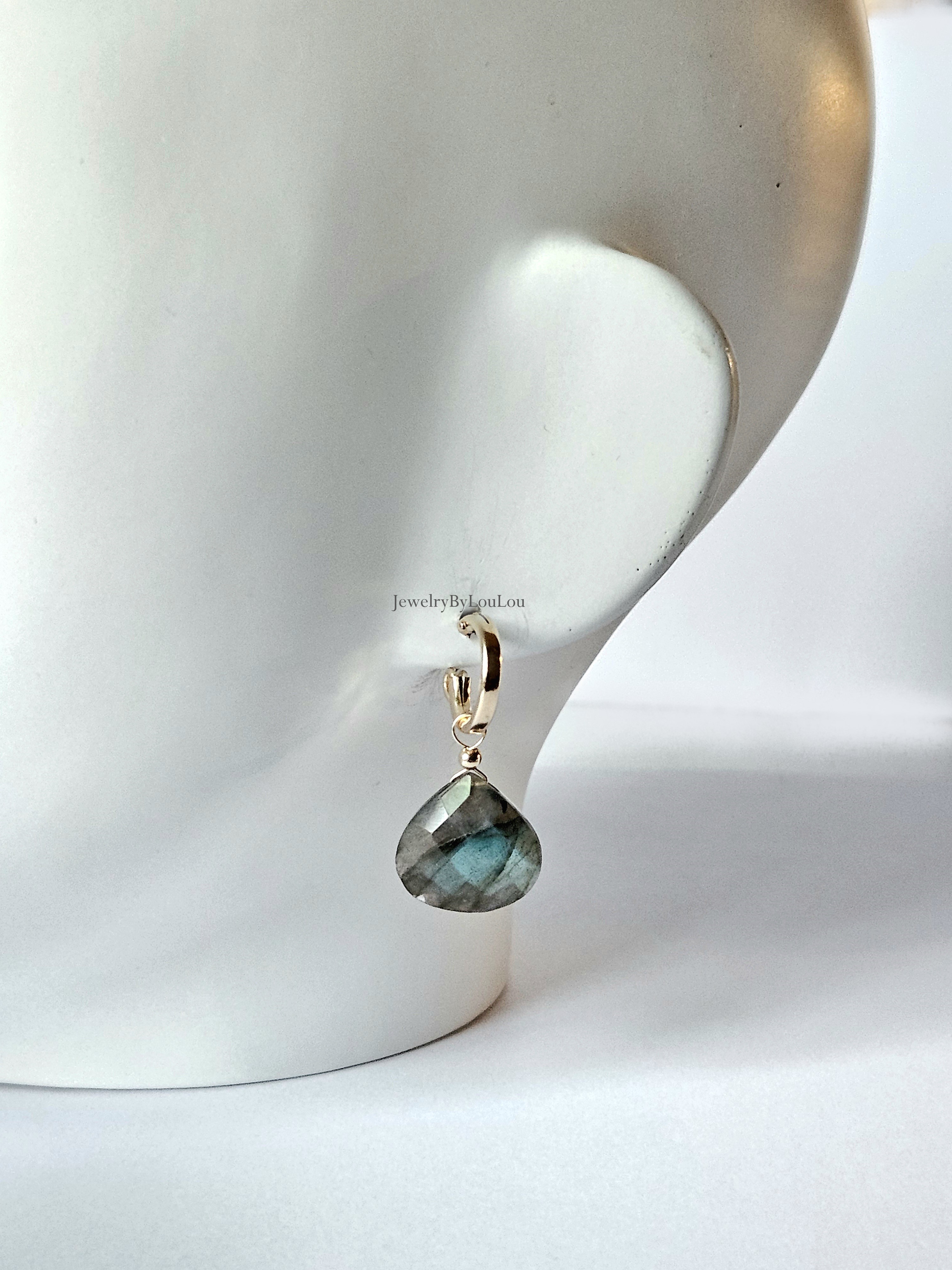 Labradoriet oorringen creolen  14k goldfilled & 925 sterling zilver