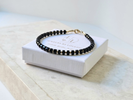 Zwarte Onyx kralen armband, 14k goldfilled - 925 sterling zilver