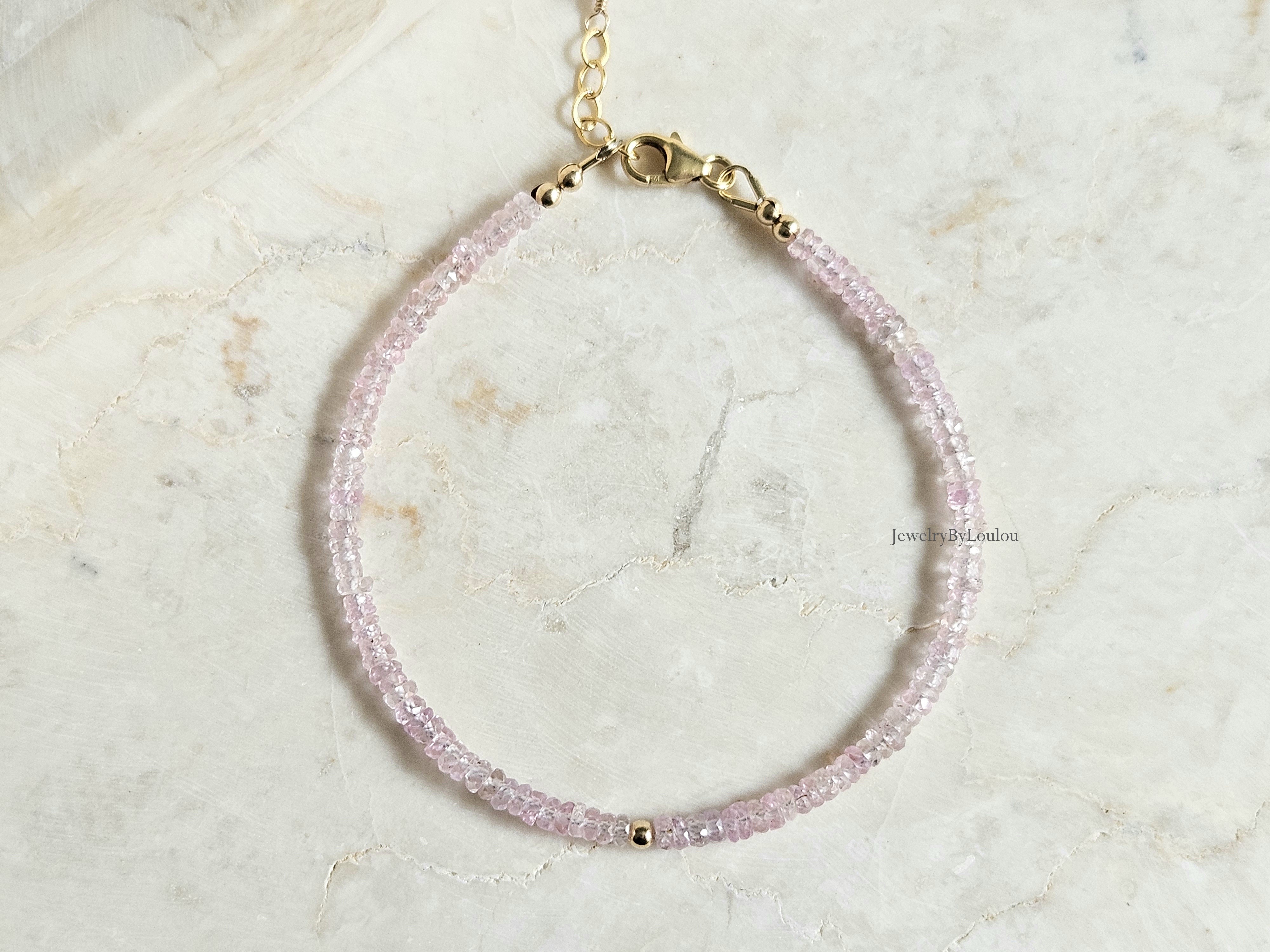 Licht roze Saffier kralen armband, 14k goldfilled - 925 sterling zilver