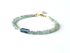 Kyaniet kralen armband, 14k goldfilled - 925 sterling zilver