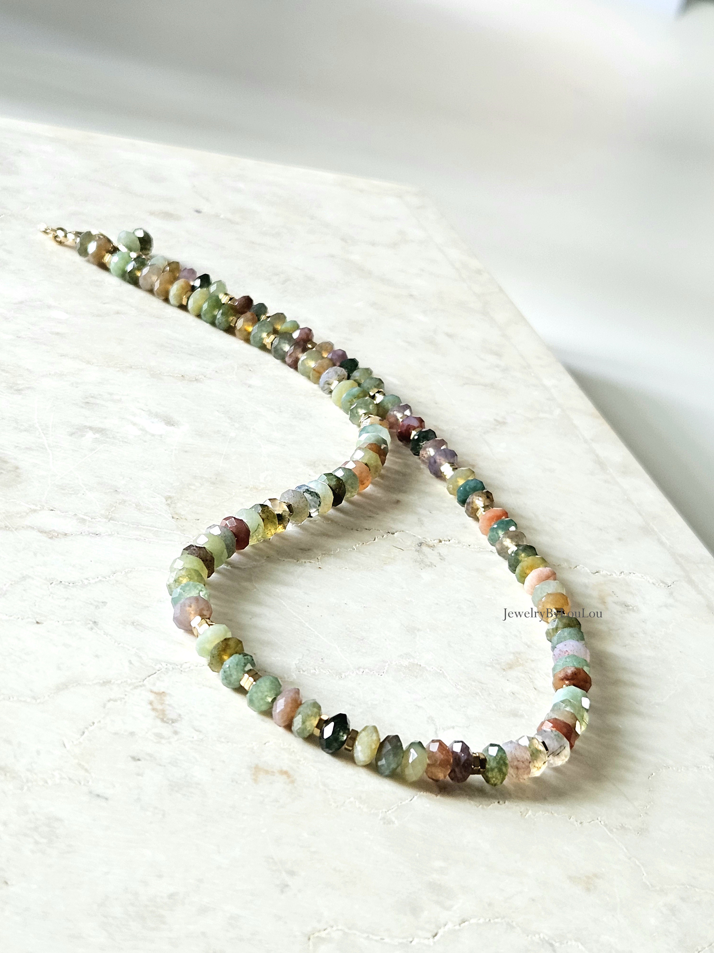 AAA Indiase Agaat kralen ketting, 14k goldfilled - 925 sterling zilver
