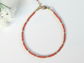 Coral beaded bracelet     925 sterling silver   -   14k goldfilled