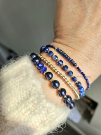 Lapis Lazuli  en Kyaniet kralenarmband, 14k goldfilled - 925 sterling zilver