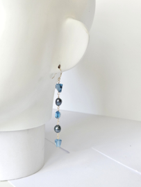 Peacock zoetwaterparel en London Blue Topaas oorbellen, 14k goldfilled - 925 sterling zilver