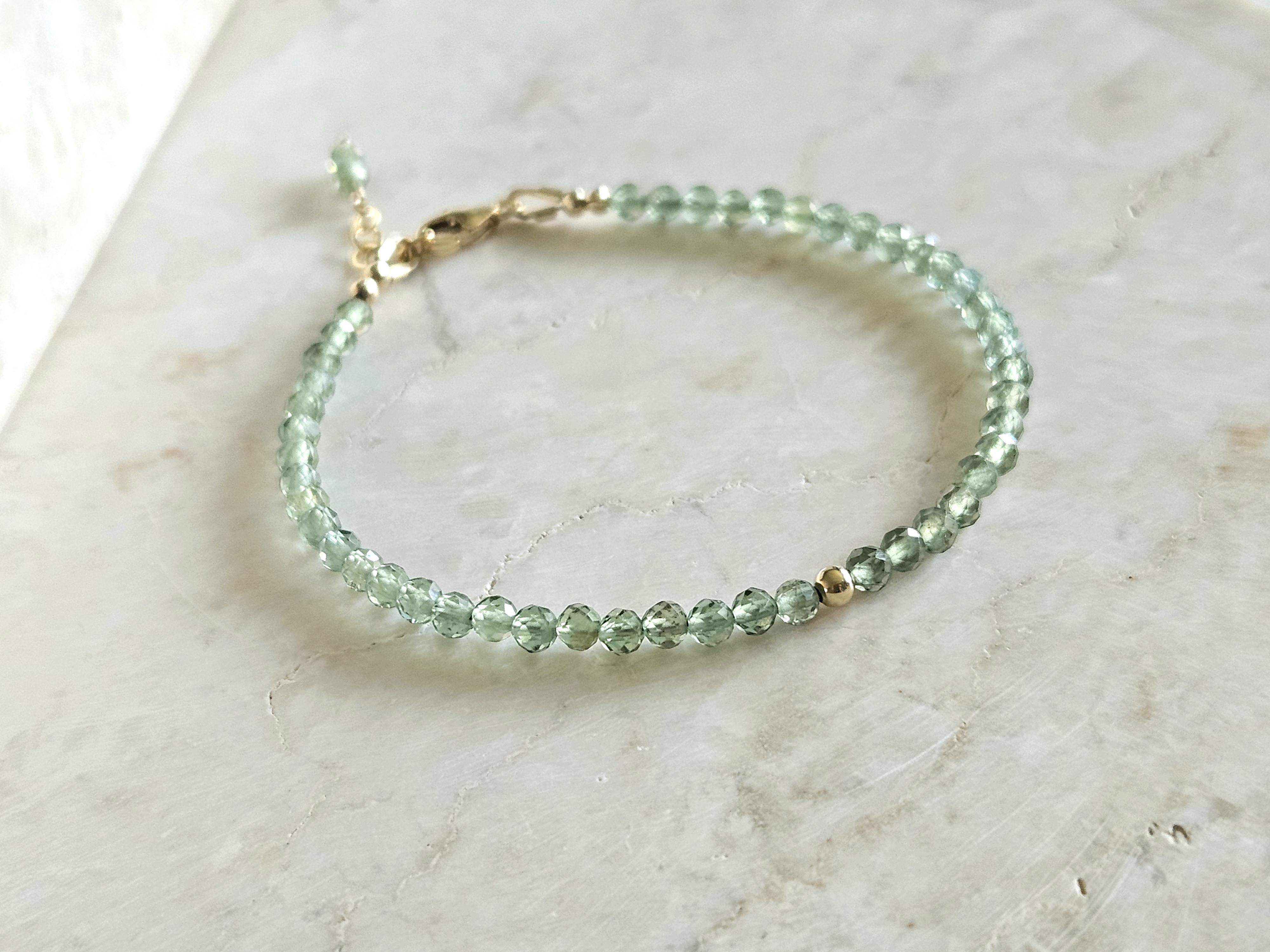 AAA groene Apatiet edelstenen kralen armband  14k goldfilled - 925 sterling zilver
