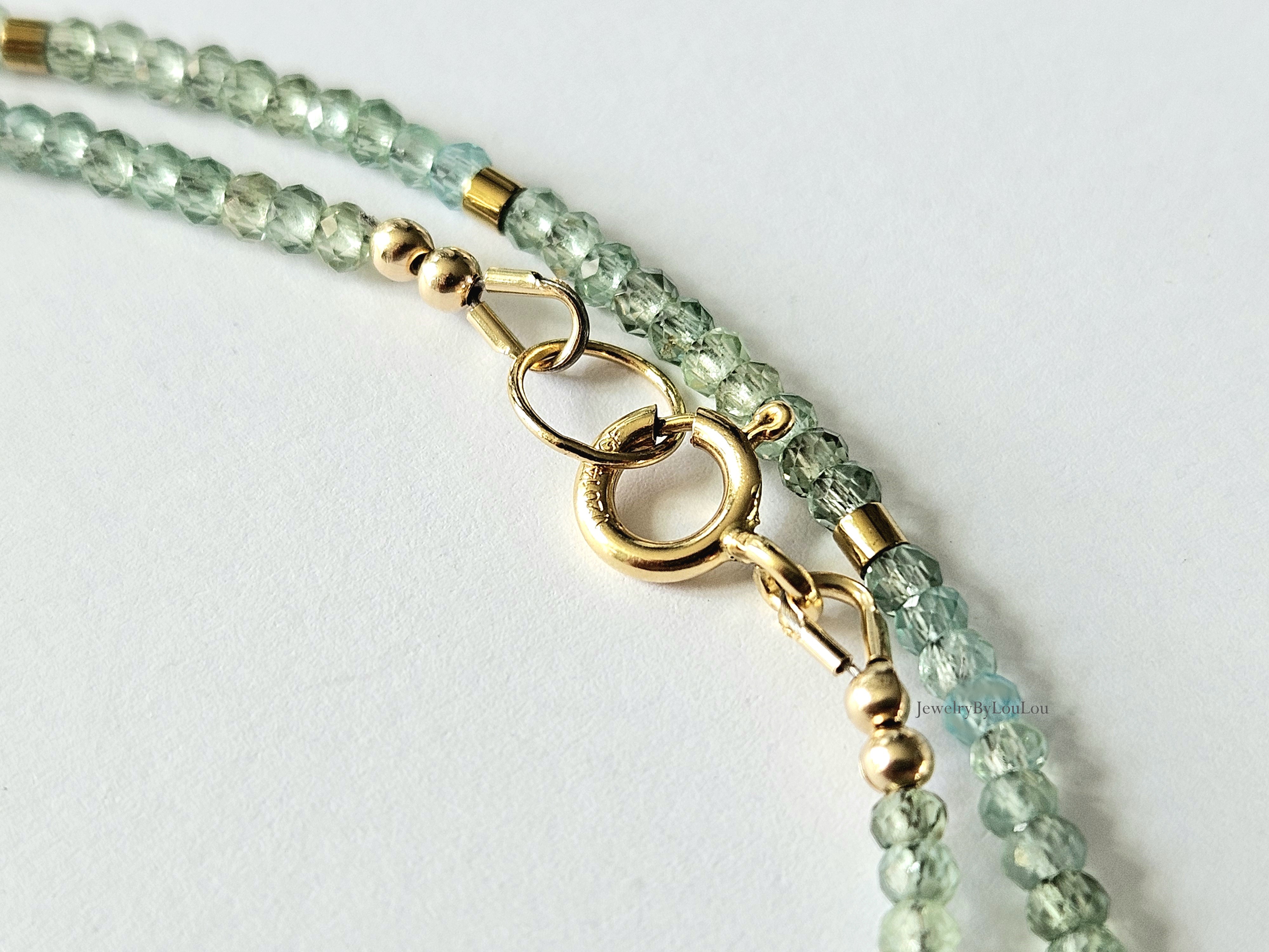 AAA aqua-groene Apatiet kralen ketting, 14k goldfilled - 925 sterling zilver