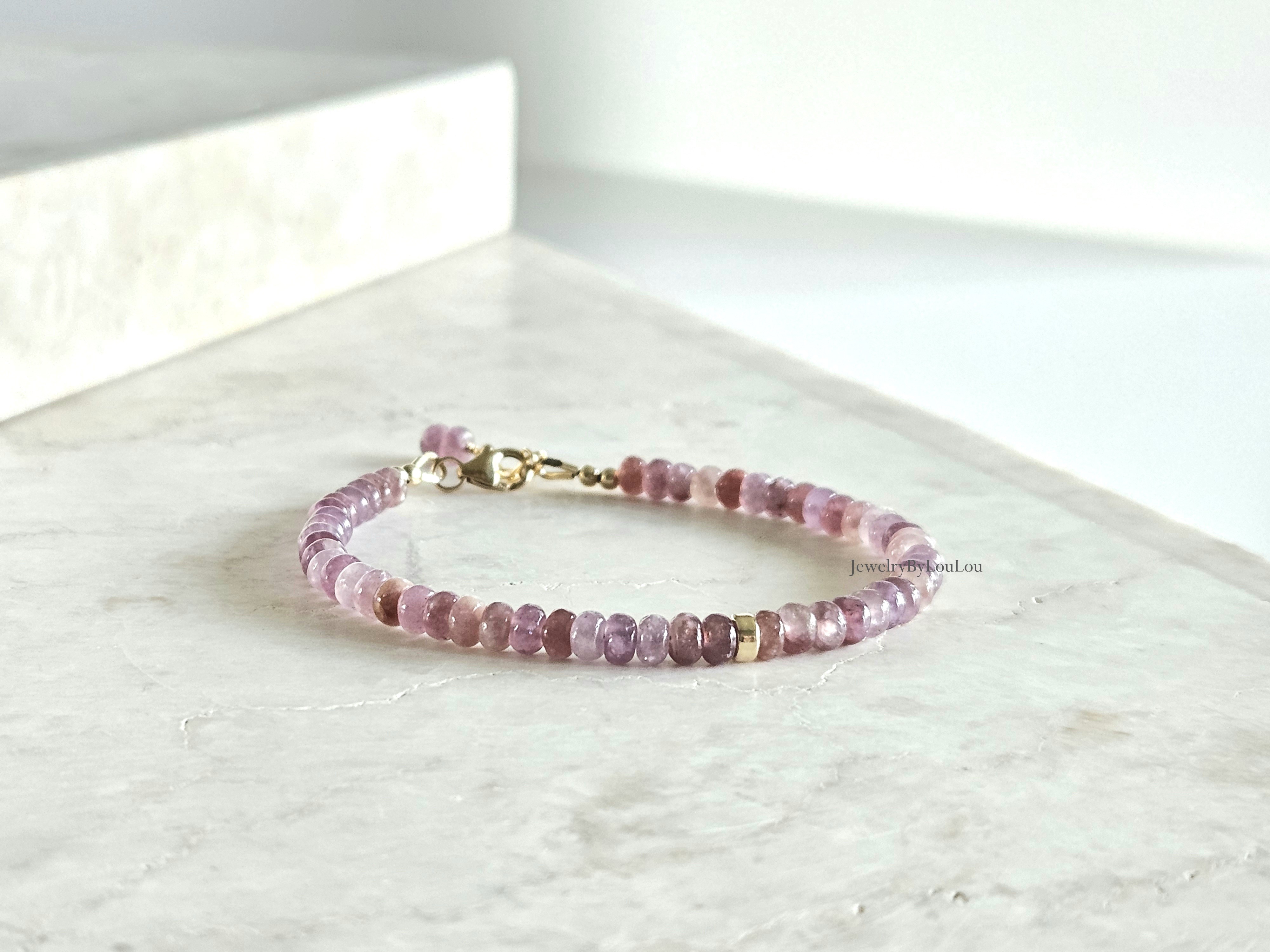 AAA Lepidolite beaded bracelet, 14k goldfilled - 925 sterling silver