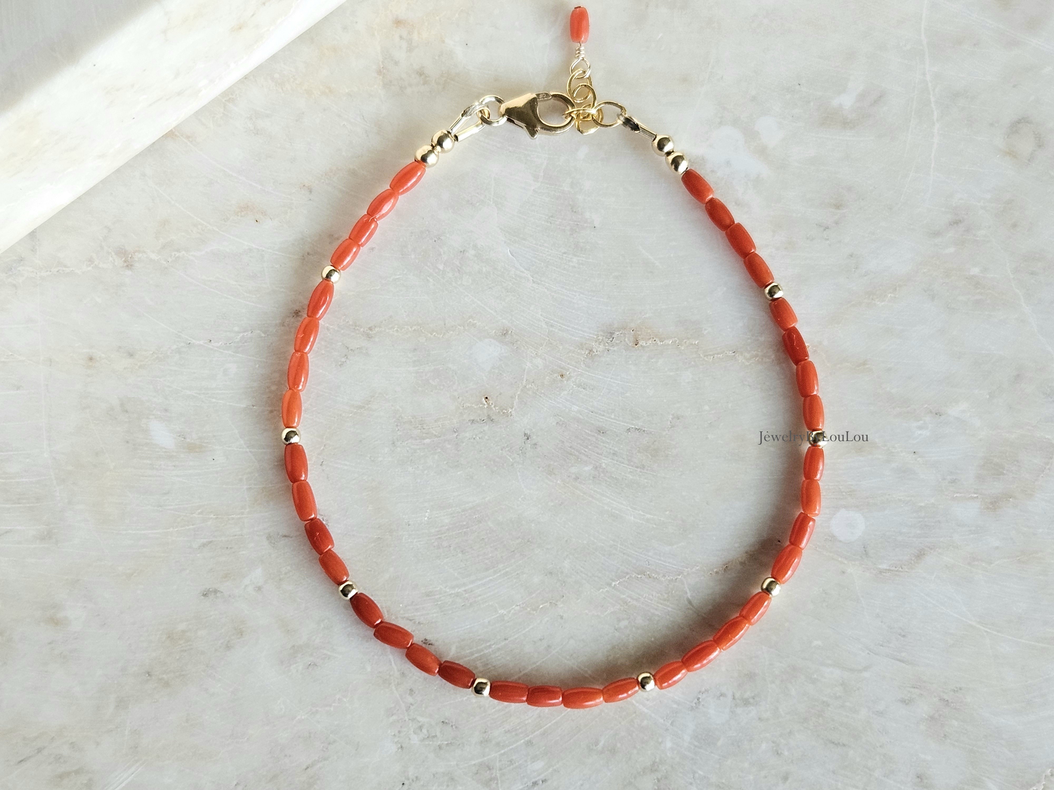 Italiaanse Koraal kralen armband 2mm, 14k goldfilled - 925 sterling zilver