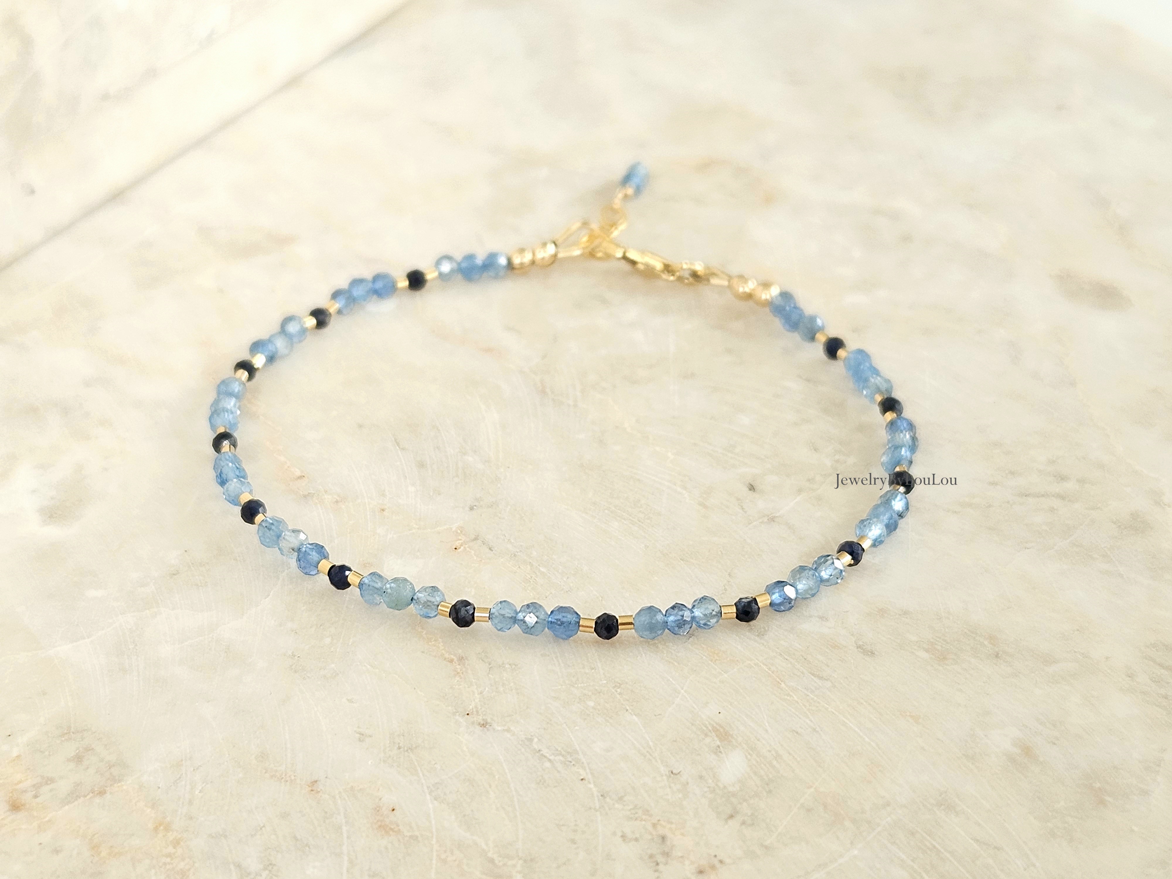 Fijn aquamarijn kralen armbandje, 14k goldfilled & 925 sterling zilver