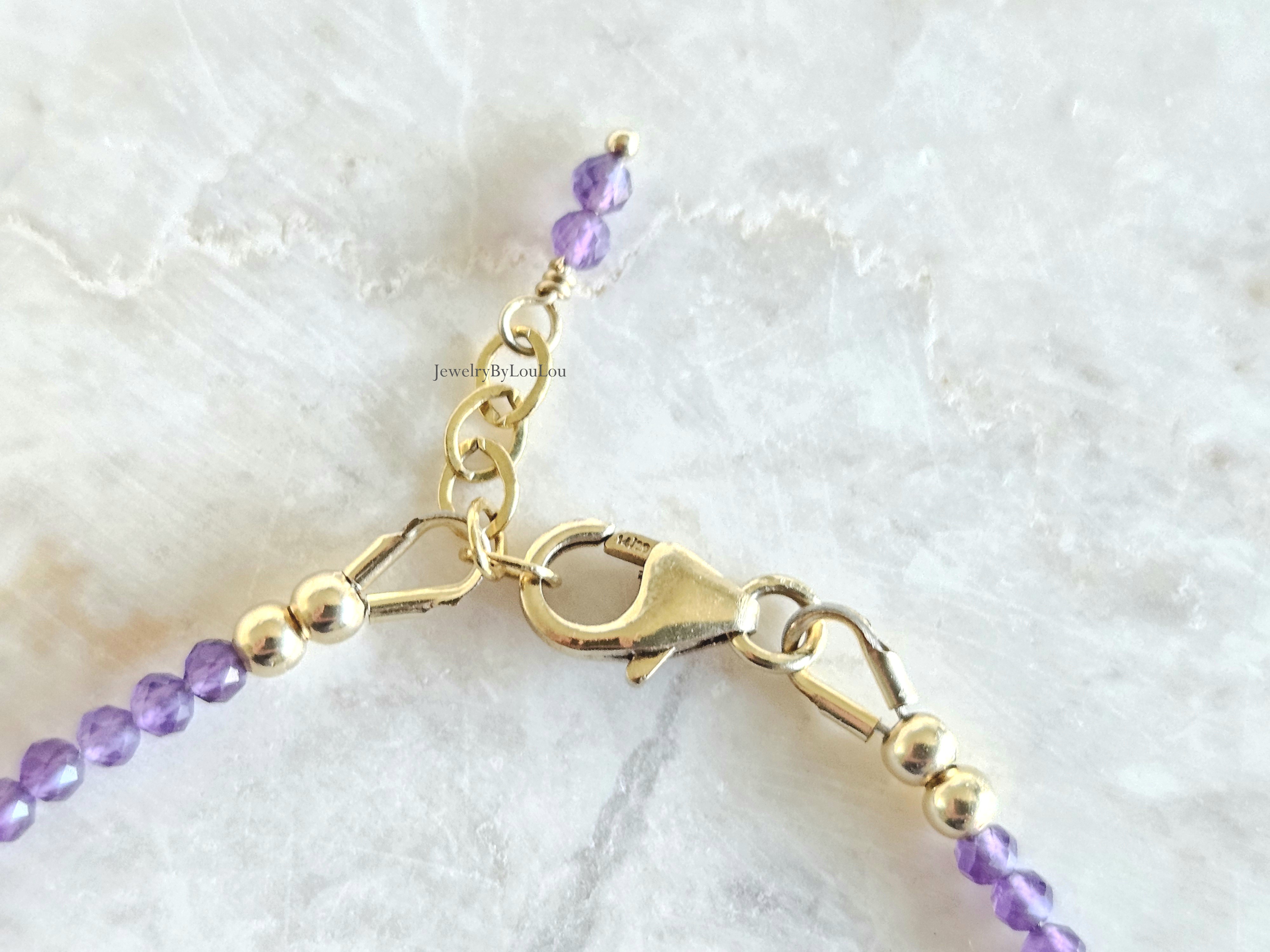 Amethyst beaded bracelet AAA quality   925 sterling silver   -   14k goldfilled