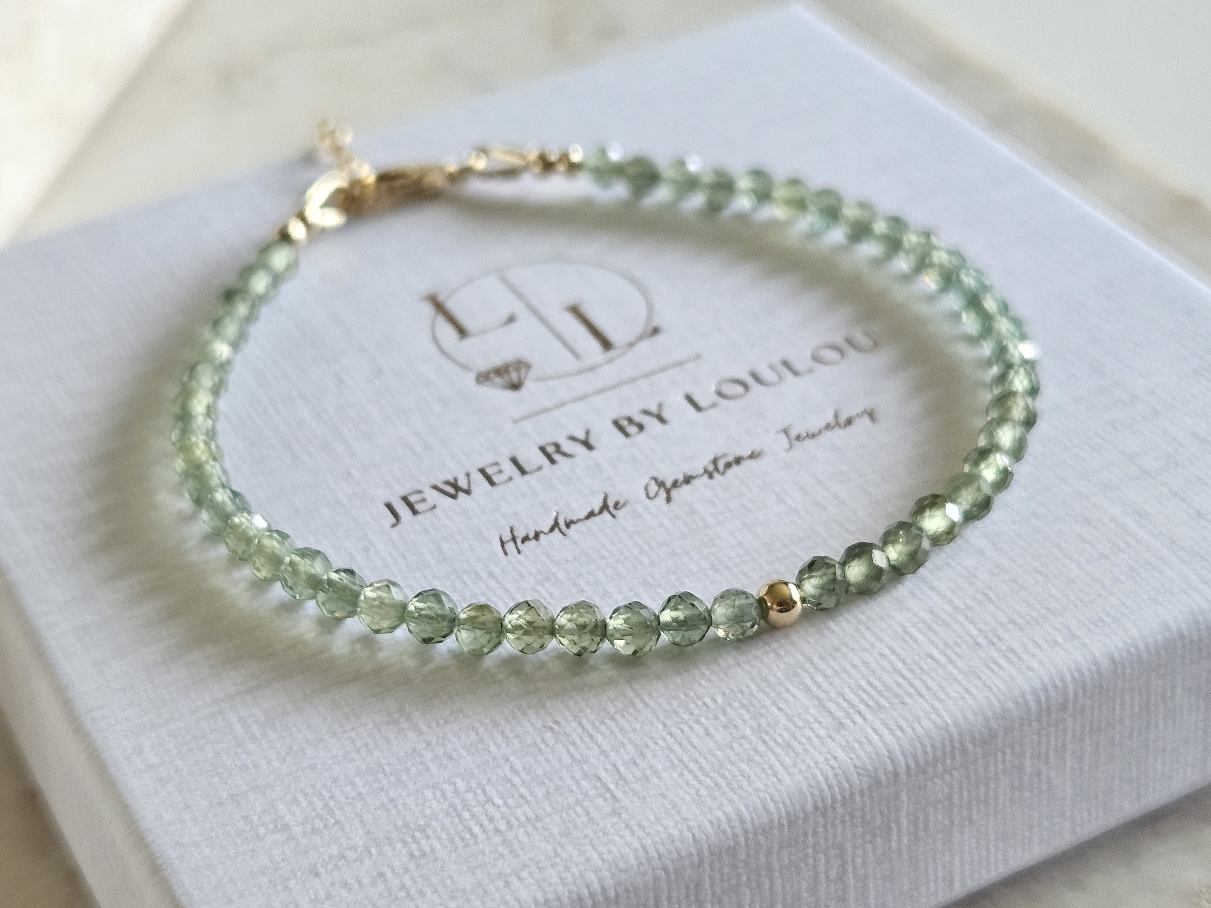 AAA groene Apatiet edelstenen kralen armband  14k goldfilled - 925 sterling zilver