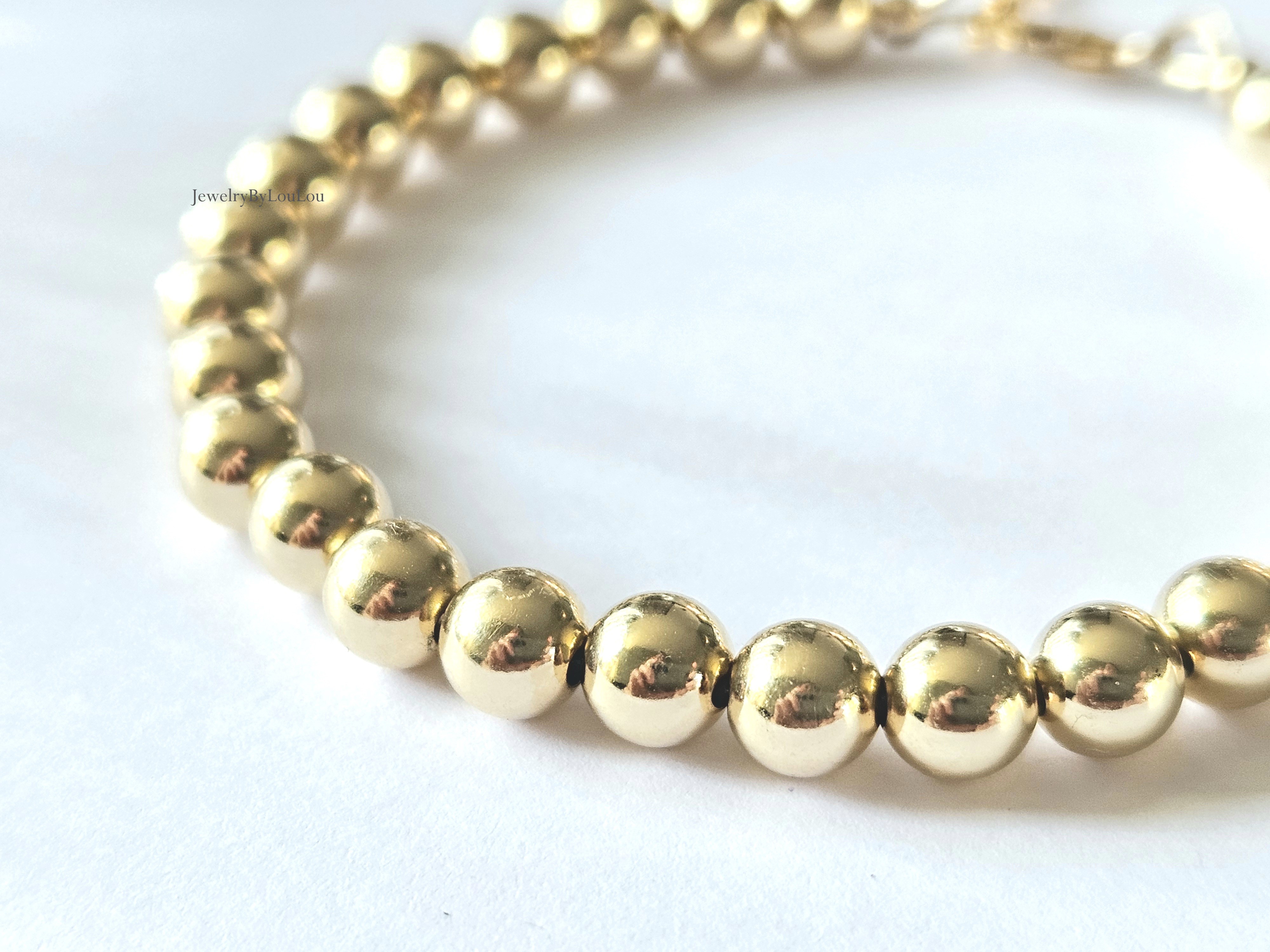 14k Goldfilled kralen armband 6mm, leverbaar met sluiting - elastiek