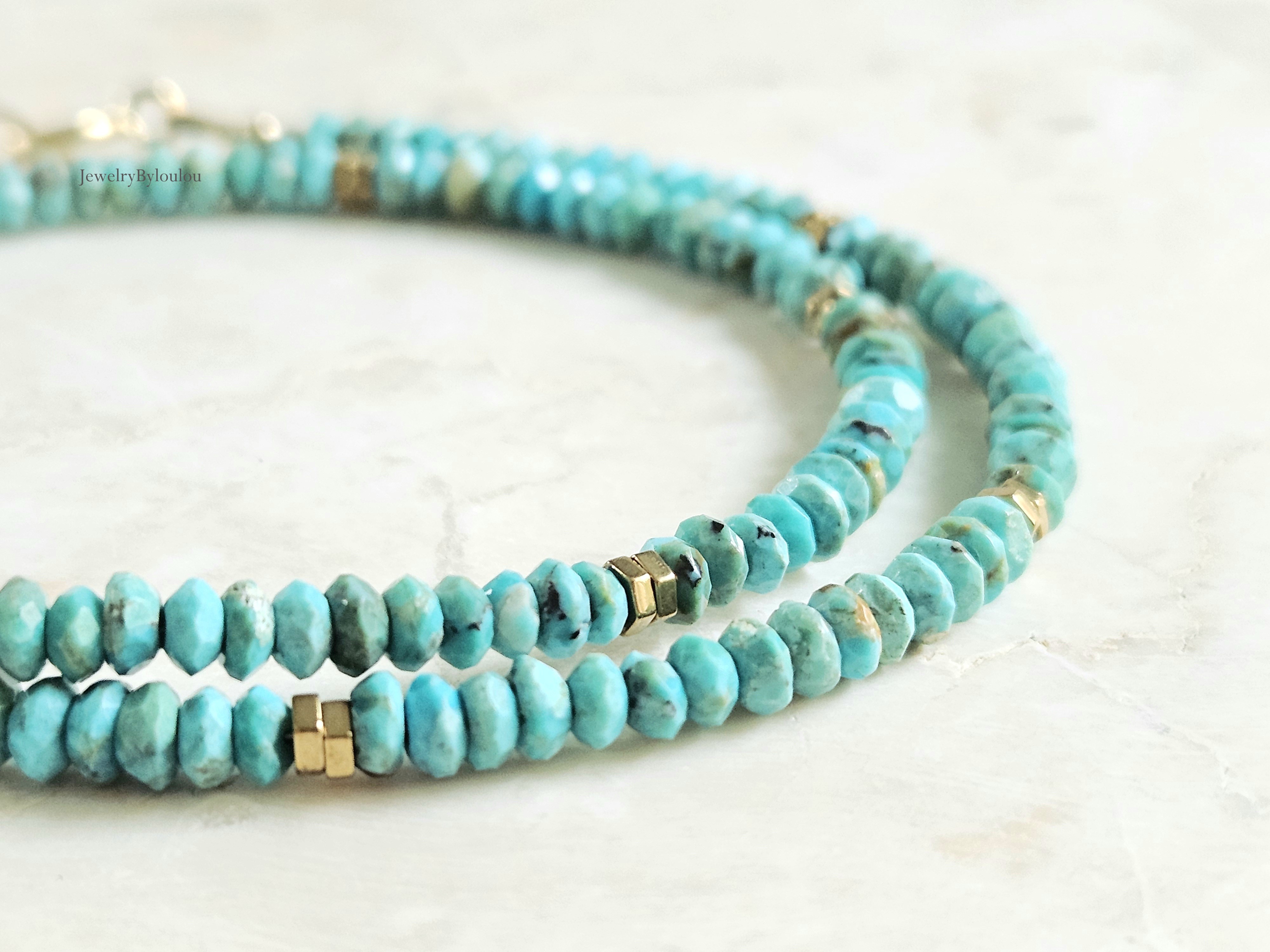 Arizona Turquois beaded necklace, 14k goldfilled - 925 sterling zilver