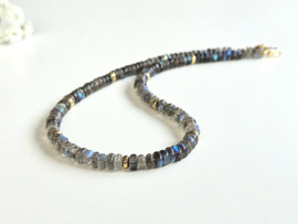 Labradoriet kralen ketting, 14k goldfilled - 925 sterling zilver