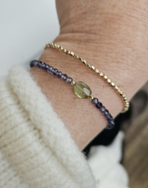 Ioliet en groene Toermalijn armband, 14k goldfilled & 925 sterling zilver