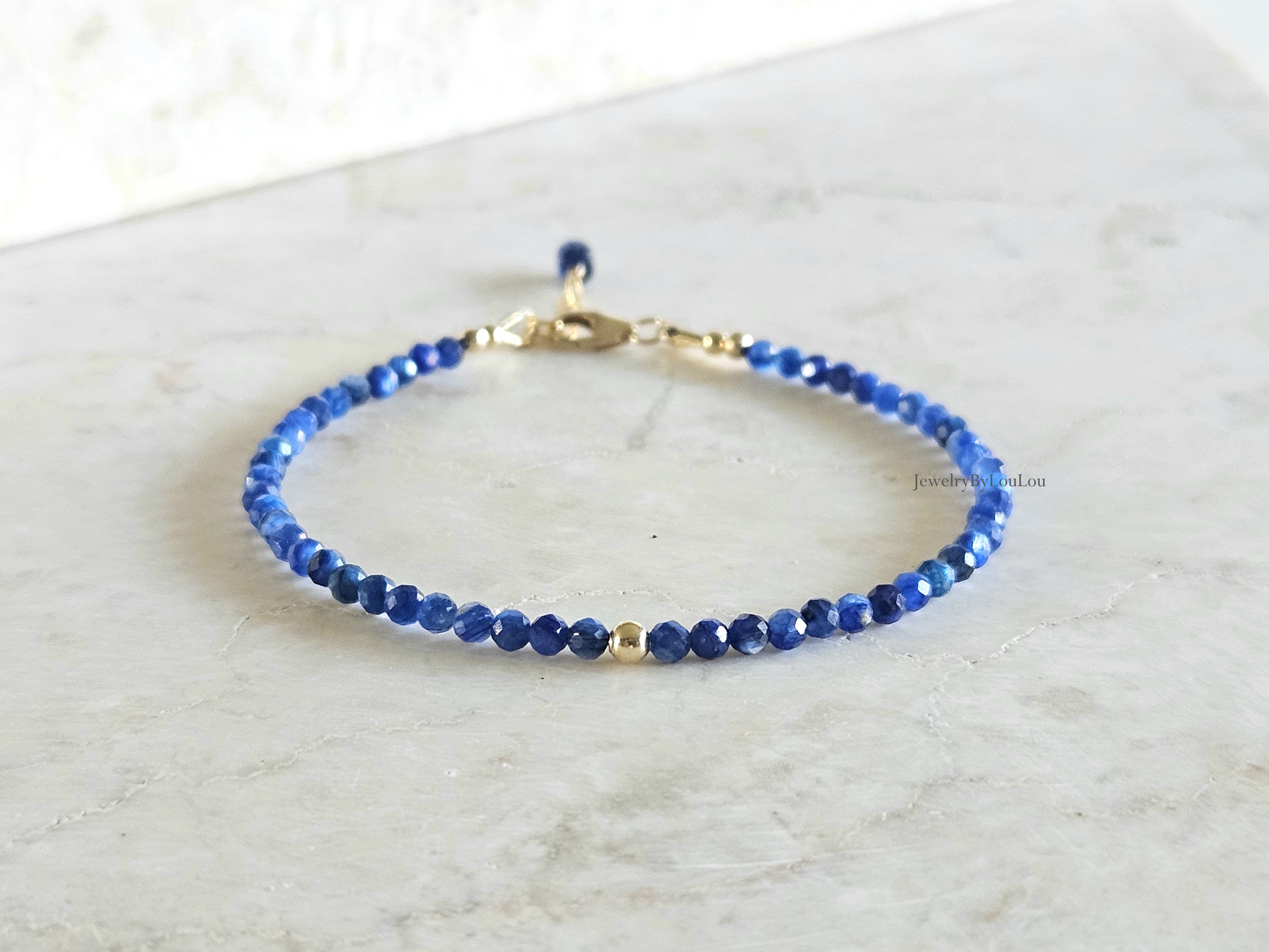 Kyaniet edelstenen kralen armband  14k goldfilled - 925 sterling zilver