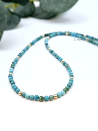 Turquoise kralen ketting, leverbaar 14k goldfilled - 925 sterling zilver