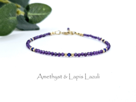 Amethist & Lapis Lazuli edelstenen kralen armband, leverbaar 14k goldfilled - 925 sterling zilver