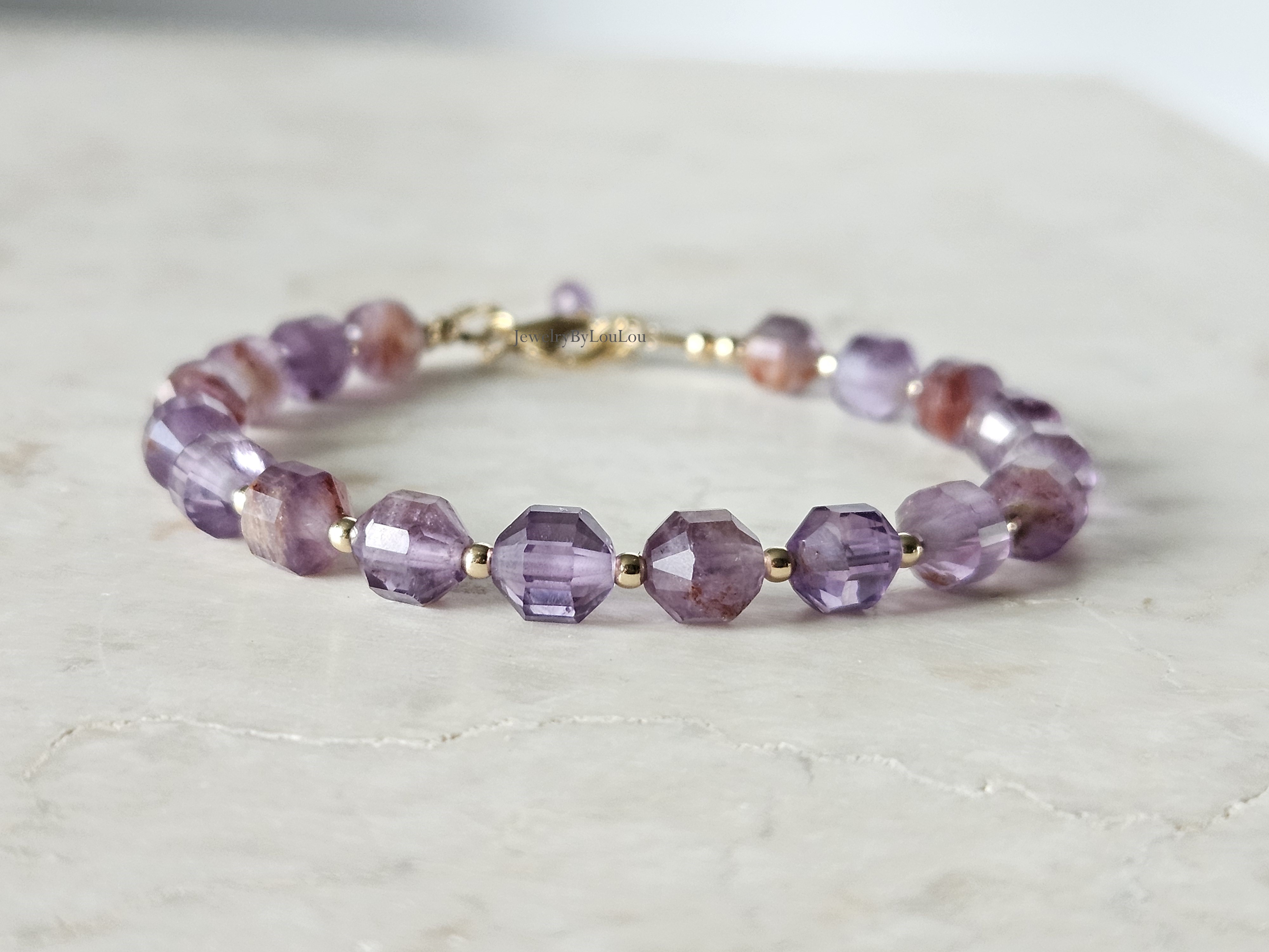 Super 7 gemstone beaded bracelet,  925 sterling silver - 14k goldfilled