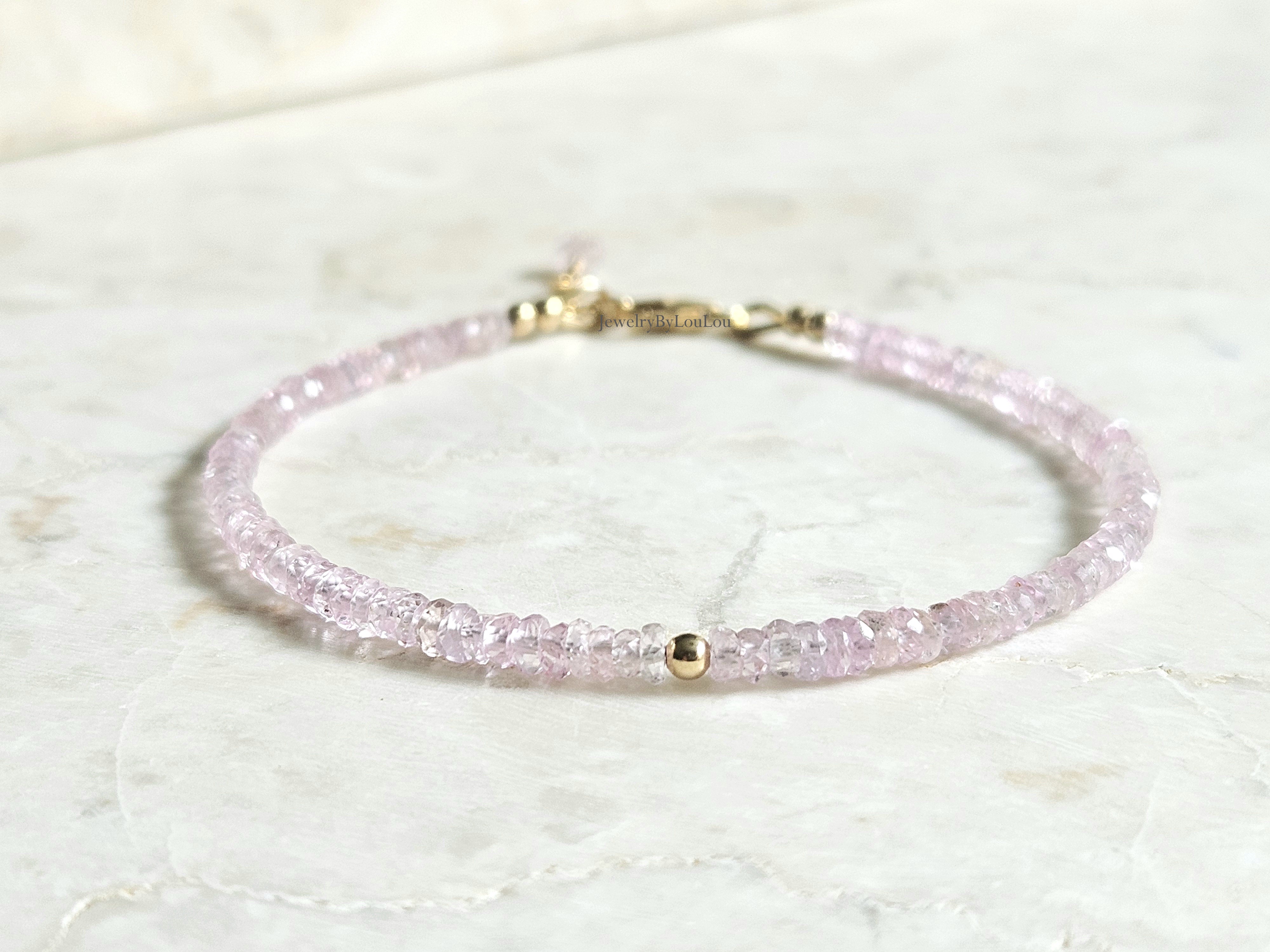 Licht roze Saffier kralen armband, 14k goldfilled - 925 sterling zilver