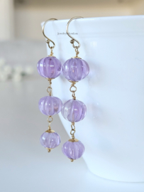 Amethyst melon shaped earrings, leverbaar in 14k goldfilled - 925 sterling silver