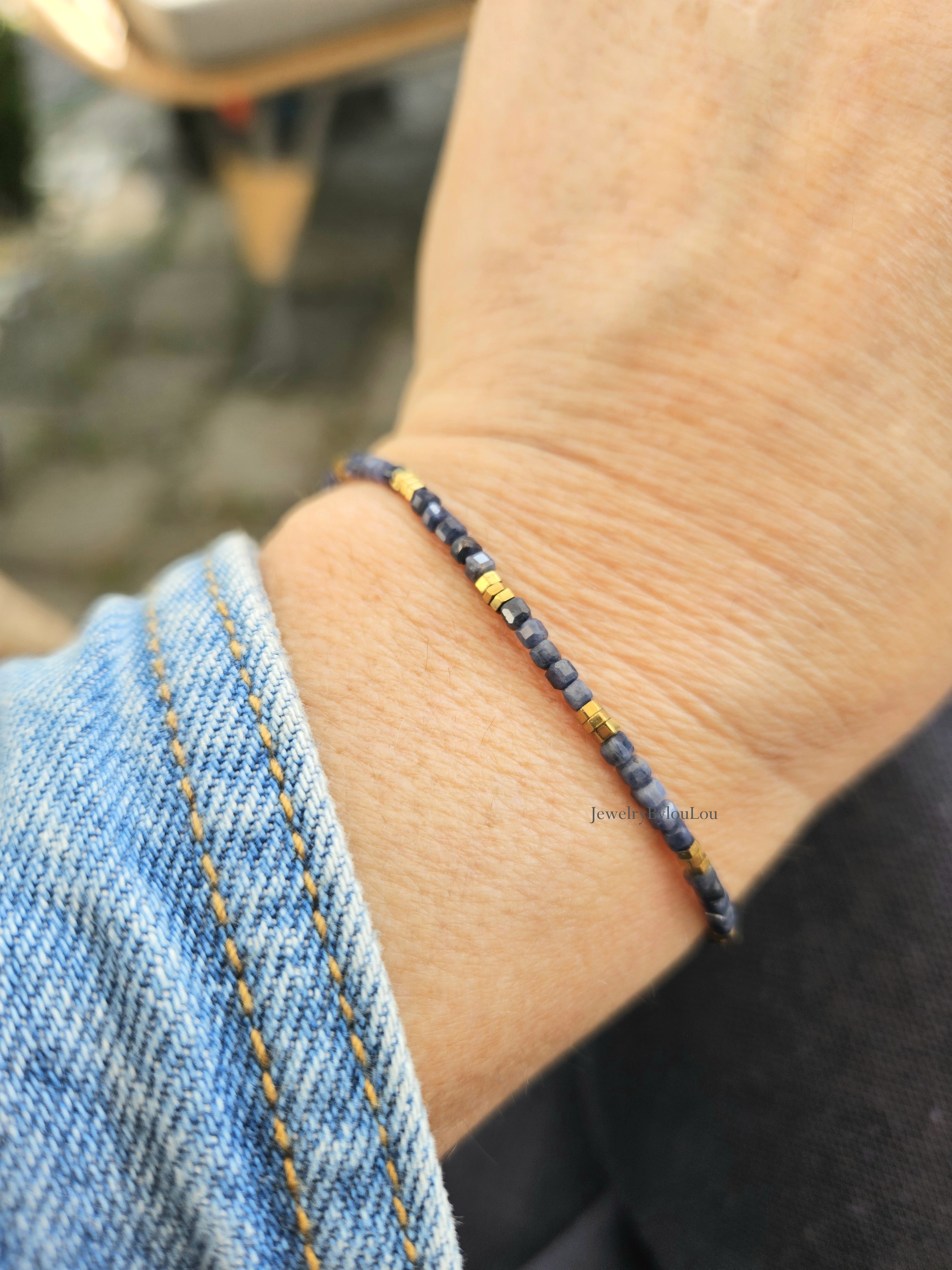 Blauwe saffier kralen armband, leverbaar 14k goldfilled - 925 sterling zilver